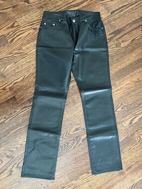 Black Faux Leather Straight-Leg Pants